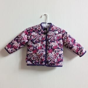 The North Face Puffer Coat Baby Girls Sz 0-3m Purple Floral Reversible